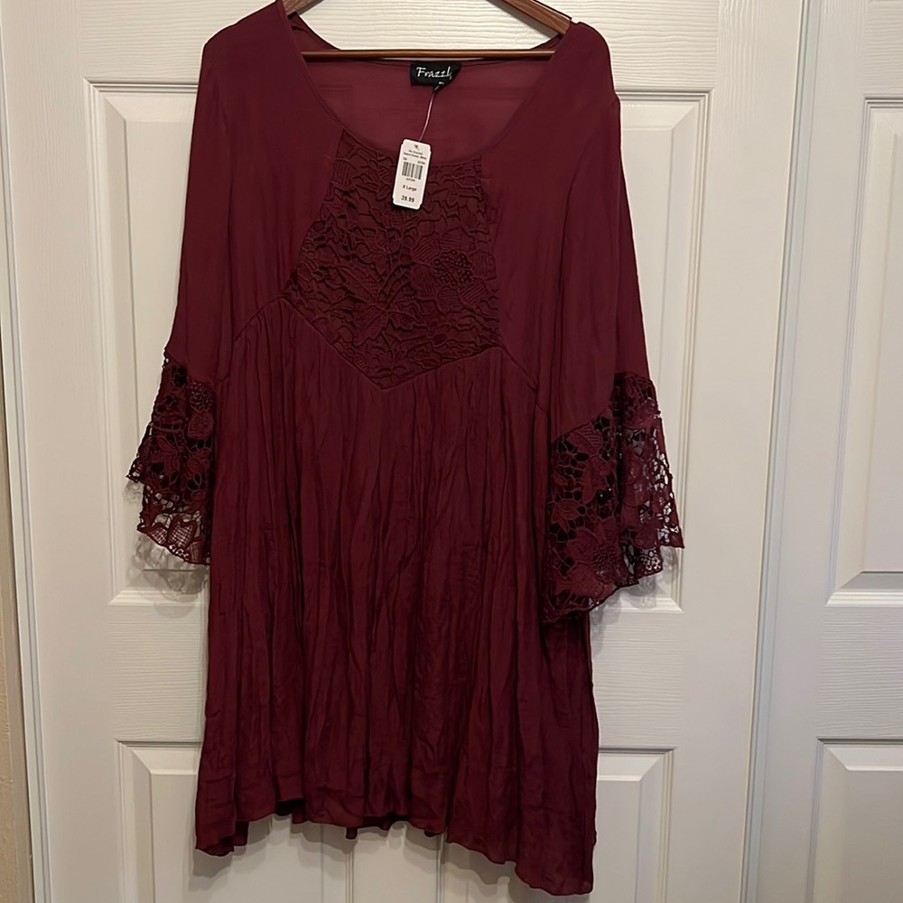 Brand new NWT burgundy dress women XL long sleeve below knee